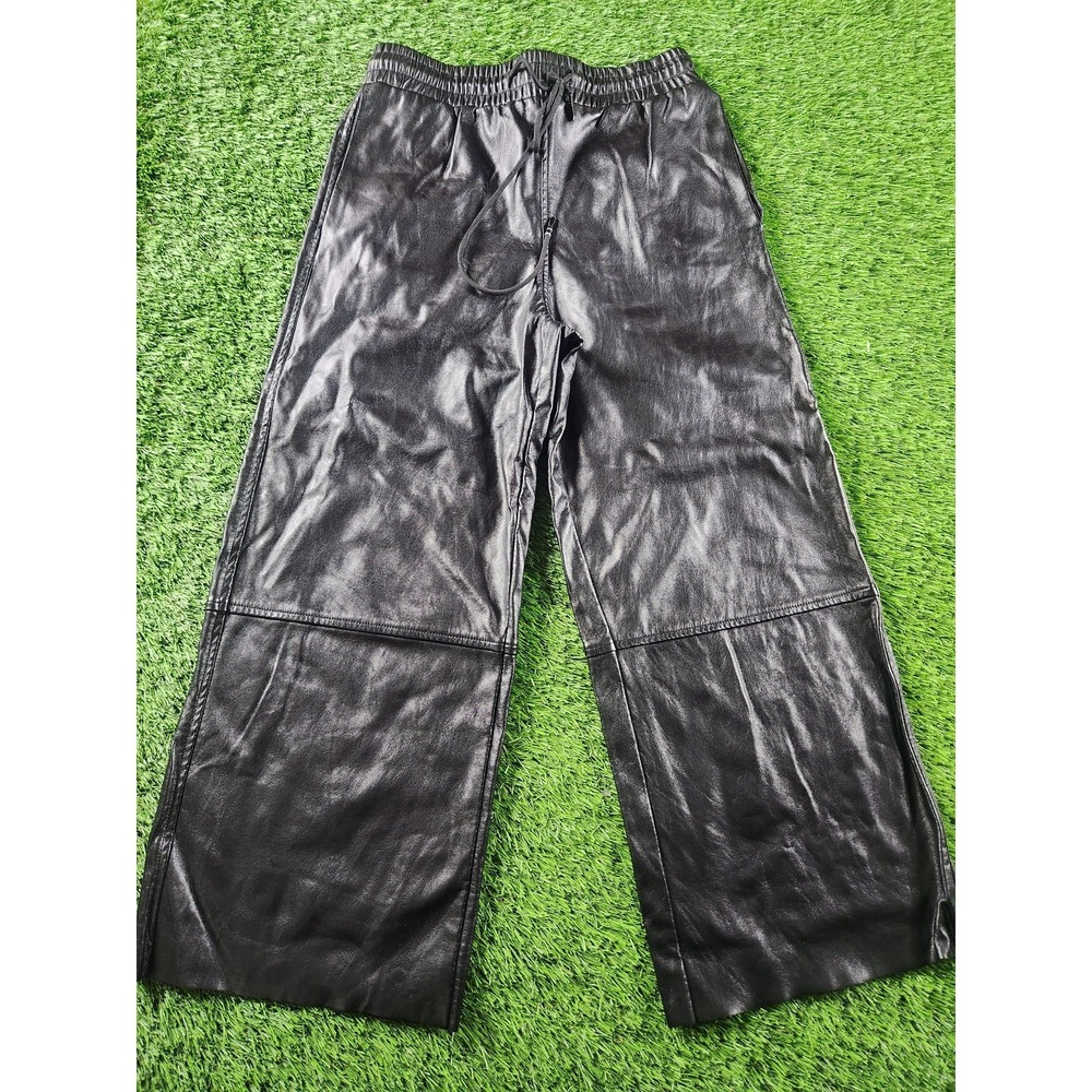 Know.one.cares Pants Teens XS Black‎ Faux Leather Wide Leg Sweatpants Jogger